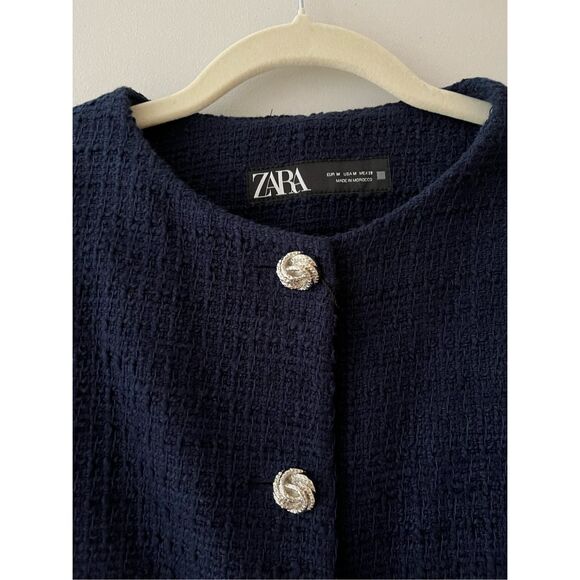 NWT Zara navy structured tweed blazer size M - Picture 5 of 5